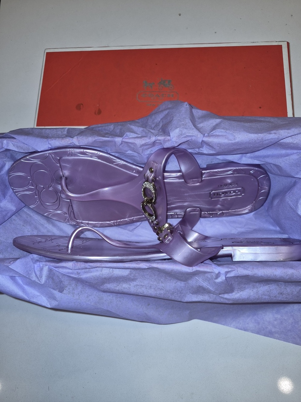 Coach Women's Lavender Jelly Thong Sandals with Signature Hardware size 9